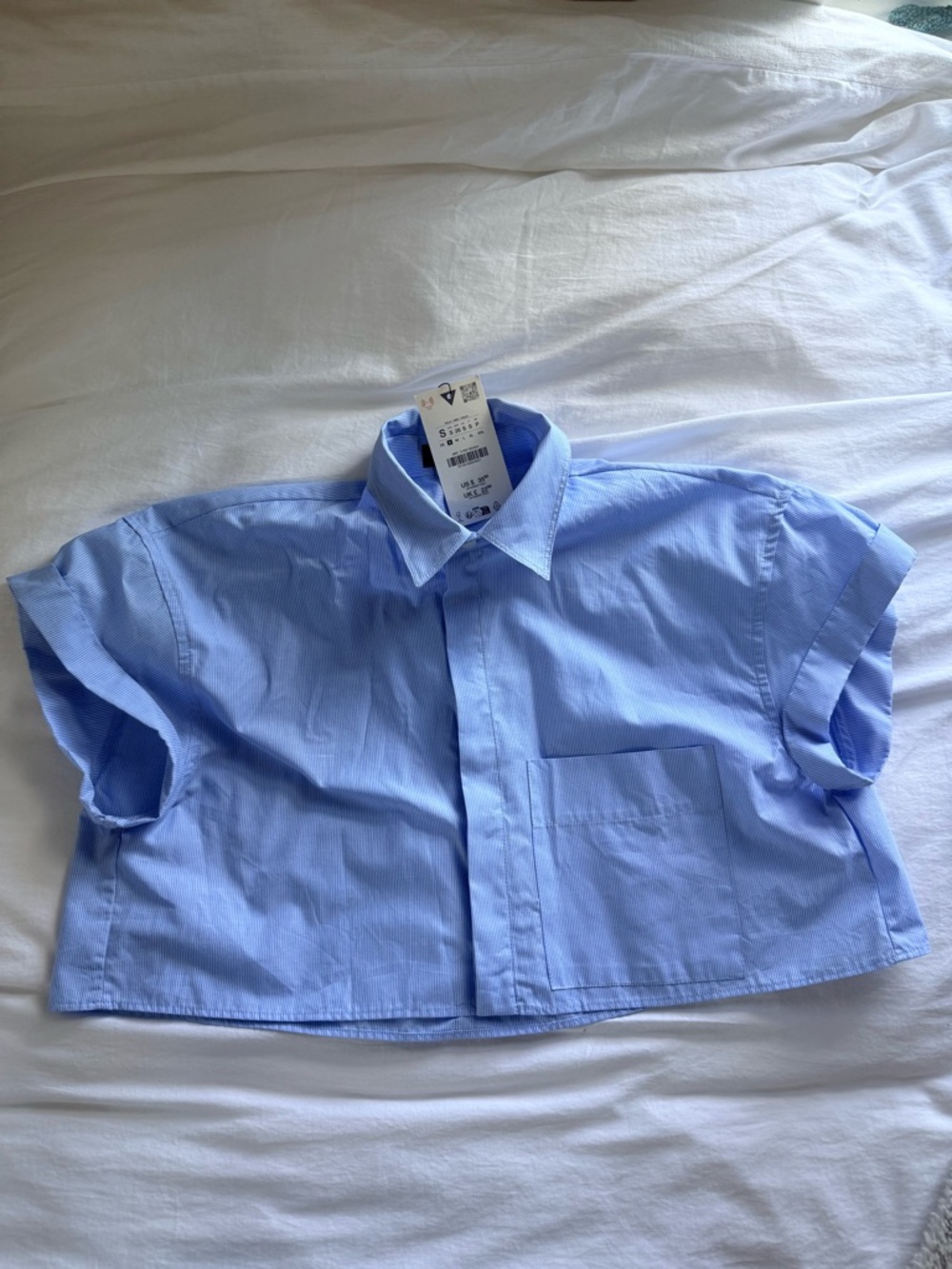 Zara | Cropped Button Down | Blue with Stripes | Size Small | NWT